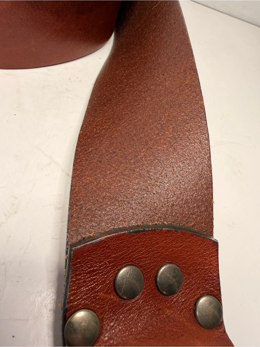 French Connection Brown Leather Wide Waist Belt with Double Ring Buckle 38 inch